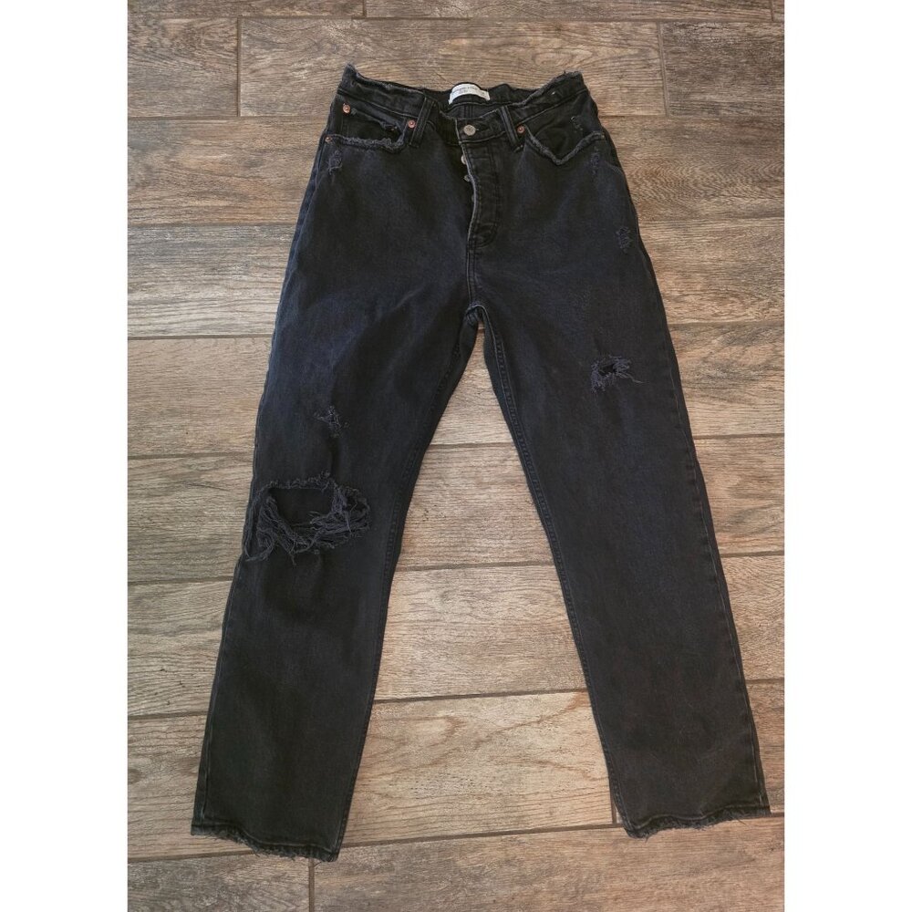 Abercrombie & Fitch The Dad High Rise Factory Faded Black Jeans 6 Short 28